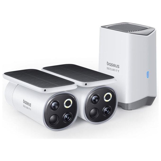 Baseus S0TX002131 S1 Pro Kit di Videovigilanza Wireless 2 Canali Risoluzione 3K Alimentazione Solare IP67 Batteria 13500 mAh colore Bianco