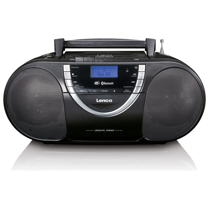 Lenco SCD-6900BK Lettore CD personale con Bluetooth DAB+ FM MP3 USB Cassetta Sveglia Retroilluminazione Blu colore Nero Argento