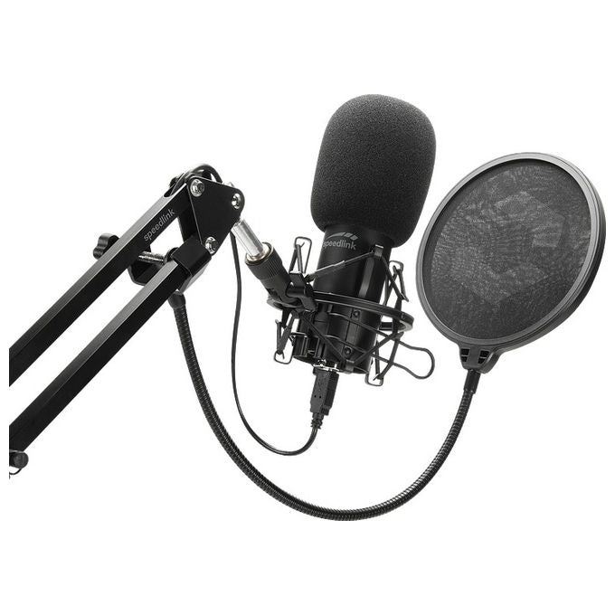 Speedlink SL-800010-BK VOLITY READY Microfono Studio con Braccio Regolabile e Accessori per Streaming 96kHz 24bit colore Nero