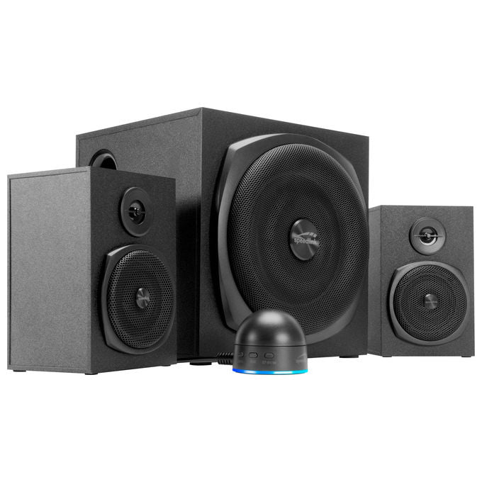 Speedlink SL-820009-BK GRAVITY LT Sistema di Altoparlanti Bluetooth 2.1 80 W Potenza di Picco Subwoofer in Legno Telecomando RGB con Controllo Volume e Bassi colore Nero