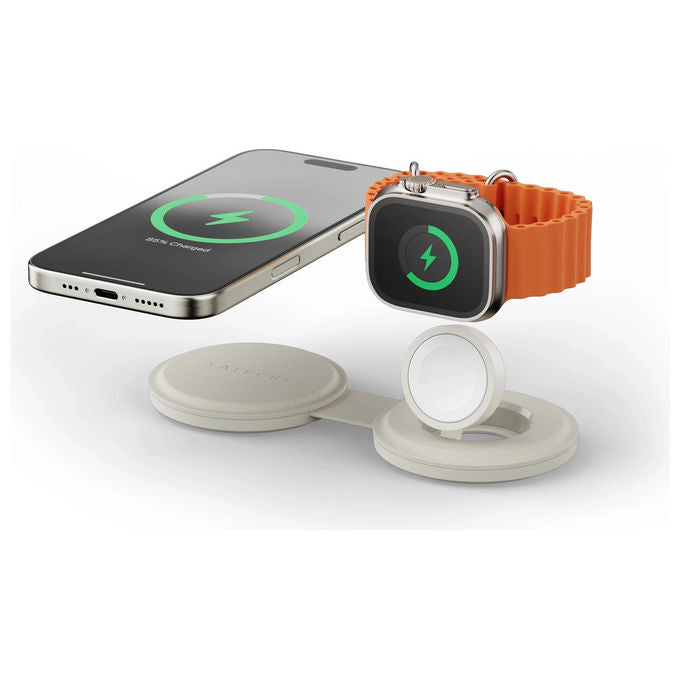 Satechi ST-QTG21W OntheGo 2-in-1 Wireless Charger con Ricarica Rapida 15 W Compatibile con MagSafe e 2 Dispositivi Bianco colore Bianco