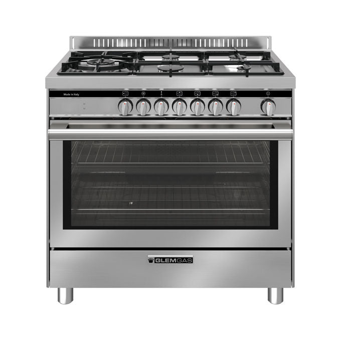 Glem Gas ST96TMI Cucina a Gas 5 Fuochi Forno Elettrico Ventilato 104 L Classe A+ (90x60x91 cm) colore Cromo Acciaio inox