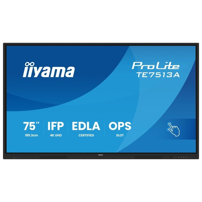 Iiyama TE7513A-B3AG ProLite Display Interattivo LED IPS 75'' 4K UHD 40 punti tattili PureTouch-IR Android 14 WiFi-6E NFC colore Nero