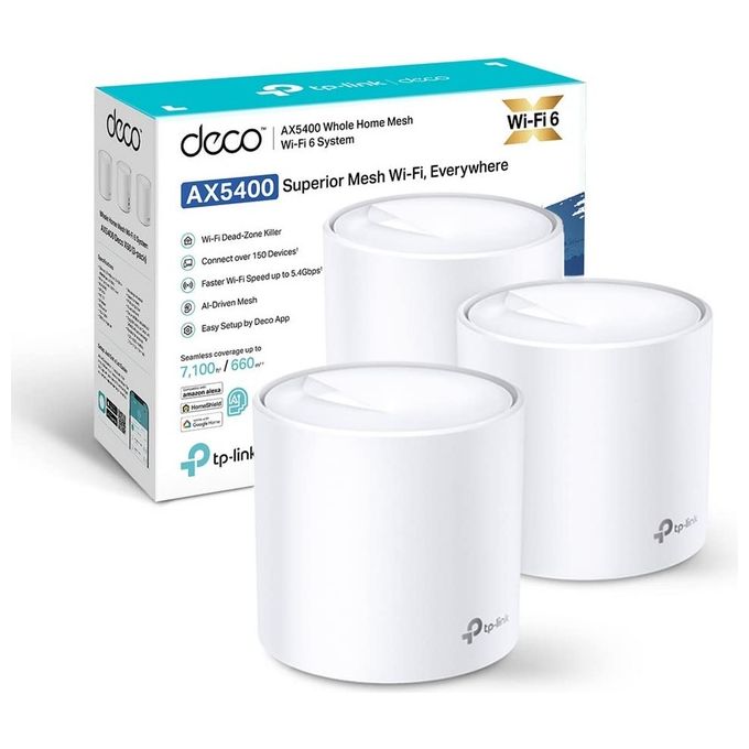 TP-Link Deco X60(3-pack) Nuova Versione AX5400Mbps Mesh Router Wi-Fi 6 Router e Ripetitore 160MHz 3 Pezzi con Copertura Fino a 660? Ideale Per Case Grandi Compatibile con Amazon Alexa