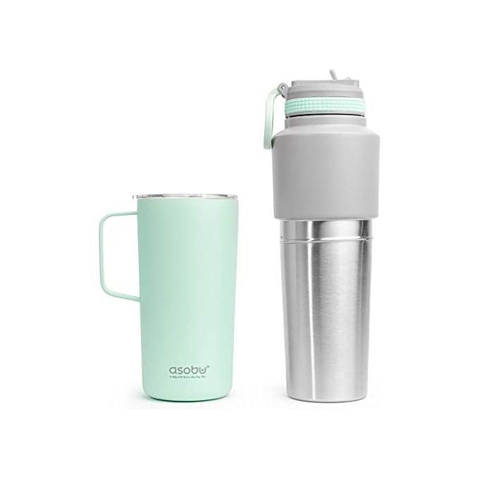 Asobu Twin Pack Bottiglia con Tazza Menta 0.9 Litri  0.6 Litri