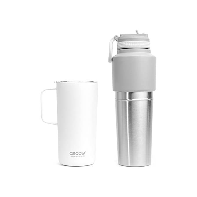 Asobu Twin Pack Bottiglia con Tazza Bianco 0.9 Litri  0.6 Litri