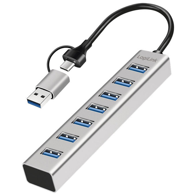 LogiLink UA0441 Hub USB 3.2 Gen 1 7 porte USB-A 5 Gbps Alluminio colore Grigio