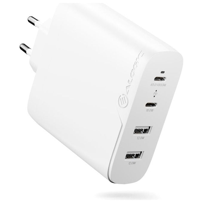 Alogic WCG4X100 EU Rapid Power Caricatore 4 Porte 100 W 2x USB C 2x USB A colore Bianco