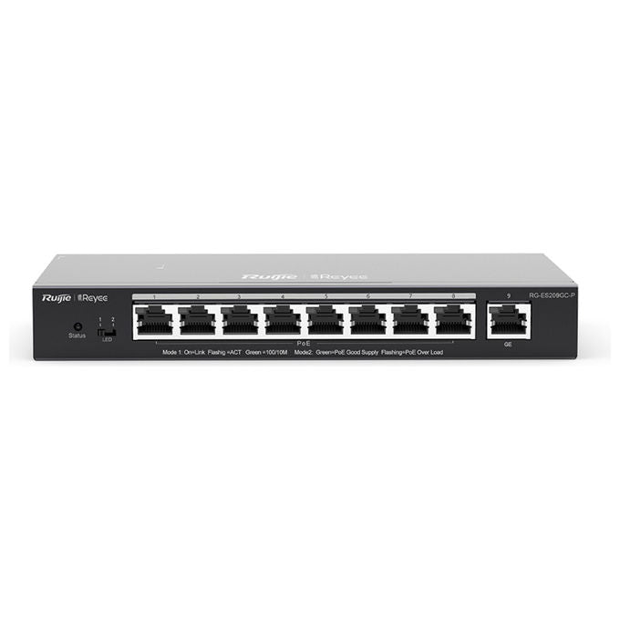 Ruijie WIF-RY-00018 RG-ES209GC-P Switch 8 Porte Gigabit PoE+ 120 W Budget Alimentazione 100-240V colore Nero