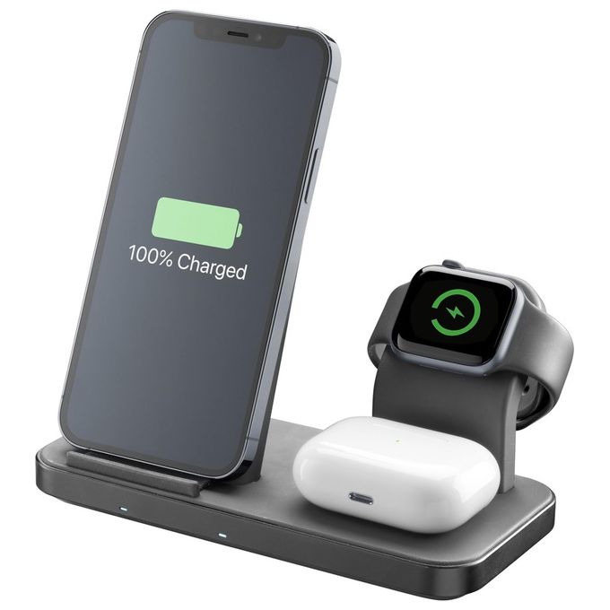 [ComeNuovo] Cellular Line Trio Wireless Charger Supporto di Ricarica Wireless 3in1 per Dispositivi Apple Nero