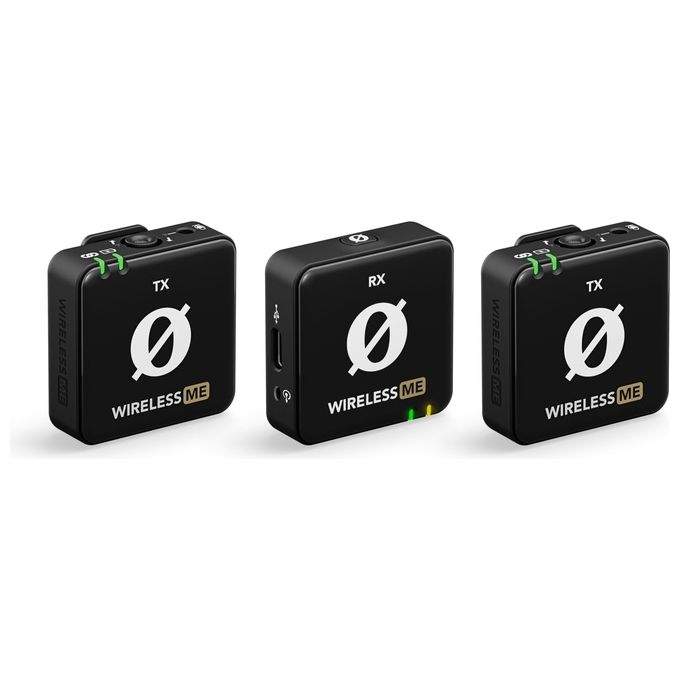 Rode Wireless Me Dual Set Sistema Microfonico Wireless Compatto con Tecnologia Gainassist e Microfoni Integrati per Filmmaking Nero