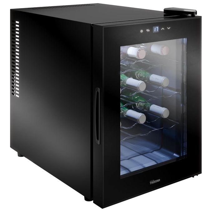 Tristar WR-7511 Cantinetta termoelettrica Grande Saignée Fino a 12 bottiglie Silenziosa e stabile Porta in vetro 4 livelli Touch screen a LED Illuminazione interna