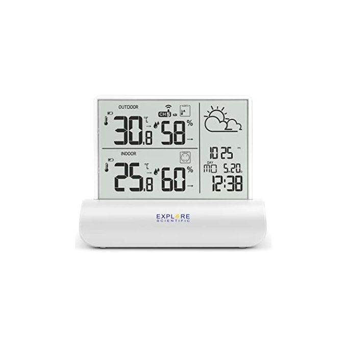 Explore Scientific WSH4501 Stazione Meteorologica con Display in Vetro Trasparente Sensore Incluso Bianco
