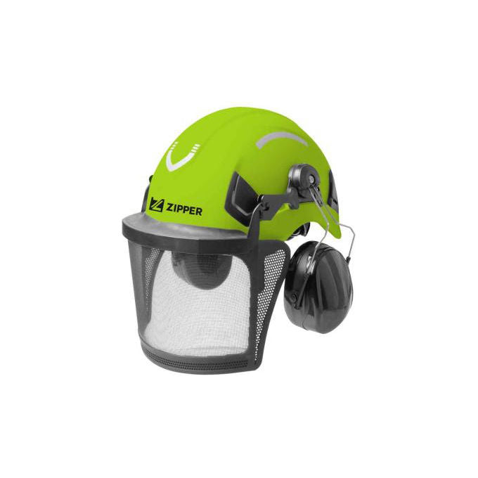 Zipper ZI-FHPROFI Casco Forestale Professionale con Visiera e Cuffie Antirumore Regolabile 53-64 cm colore Verde chiaro