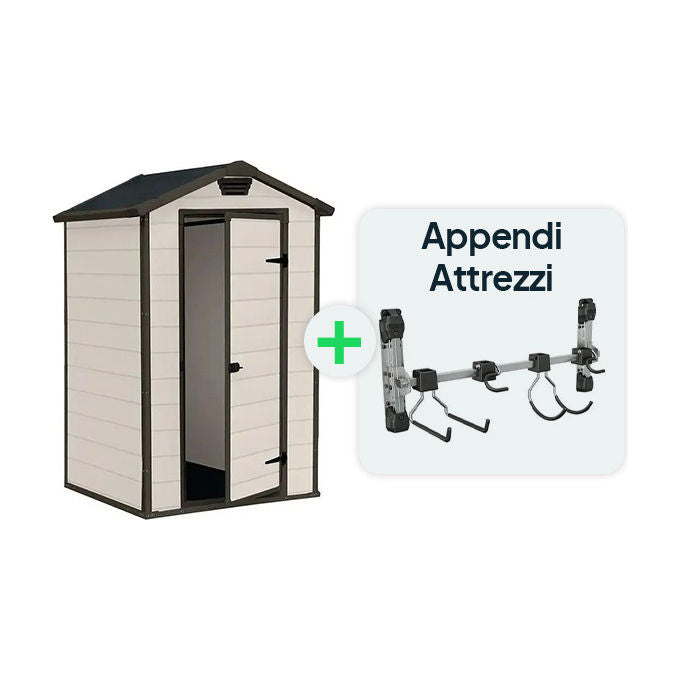 Keter Kit Casetta Manor 4x3 Beige 129x103x196H con Appendi Attrezzi