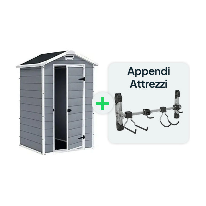 Keter Kit Casetta Manor 4x3 Grigia 129X103X196H con Appendi Attrezzi