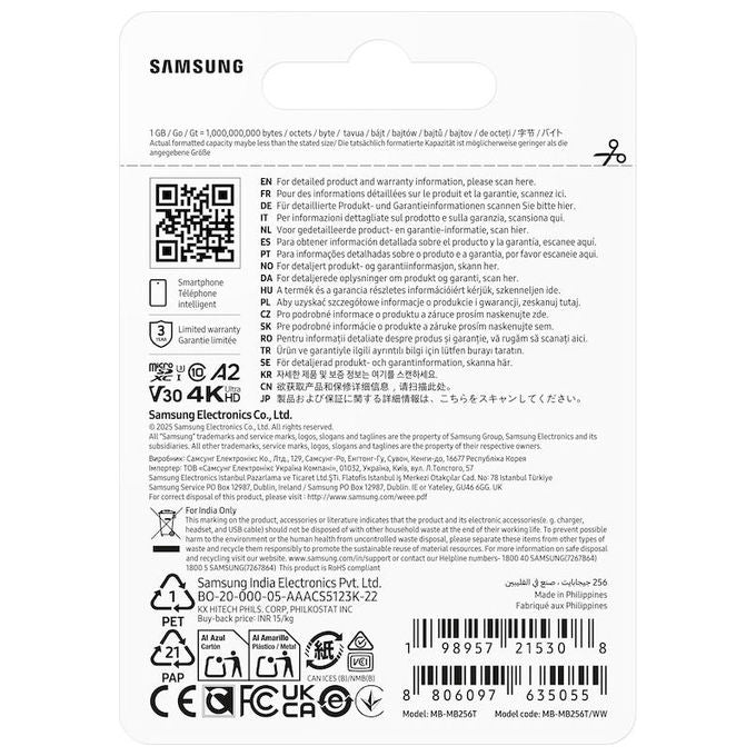 Samsung MB-MB256T-WW T7 Scheda MicroSDXC 256 GB UHS-I U3 V30 A2 170 MB-s colore Blu