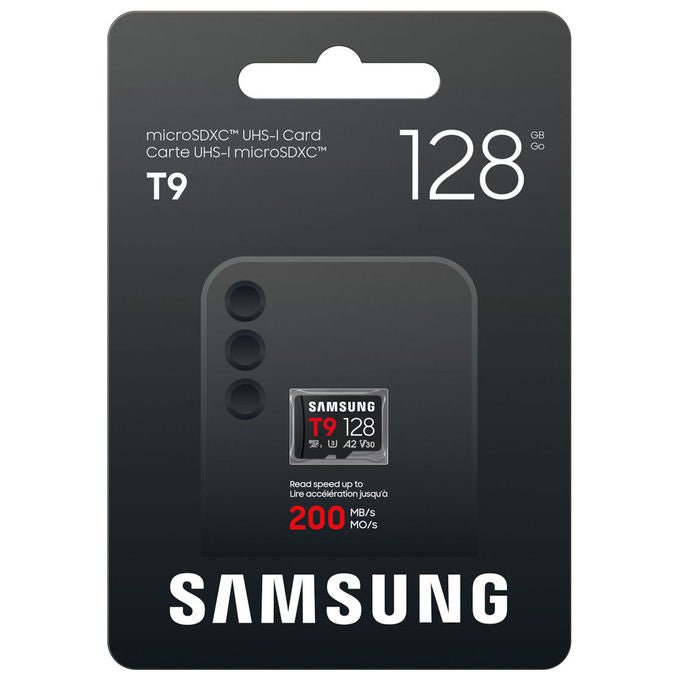 Samsung MB-MH128T T9 Scheda di Memoria microSDXC 128GB UHS-I U3 V30 A2 200MB-s lettura 130MB-s scrittura colore Nero