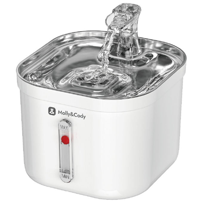 MollyandCody MC100001 Spring Fontana per Cani e Gatti 2 L Filtro Triplo Pompa Silenziosa 45 dB Acciaio Inox colore Bianco