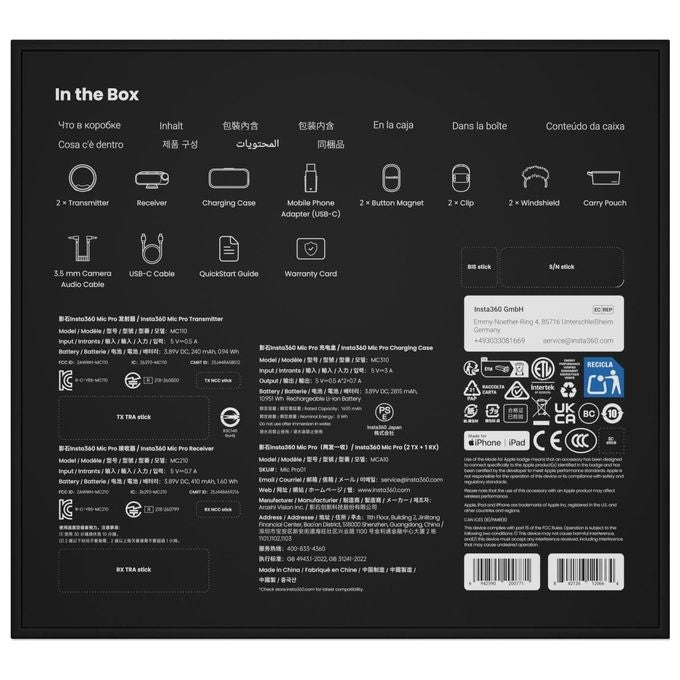 Insta360 MCA10 Microfono Insta360 MIC PRO 2 TX + 1 RX colore Nero