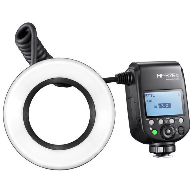 Godox MF-R76C TTL Macro Ring Flash Canon con anelli adattatori 49 52 55 58 62 67 72 77 mm colore Nero