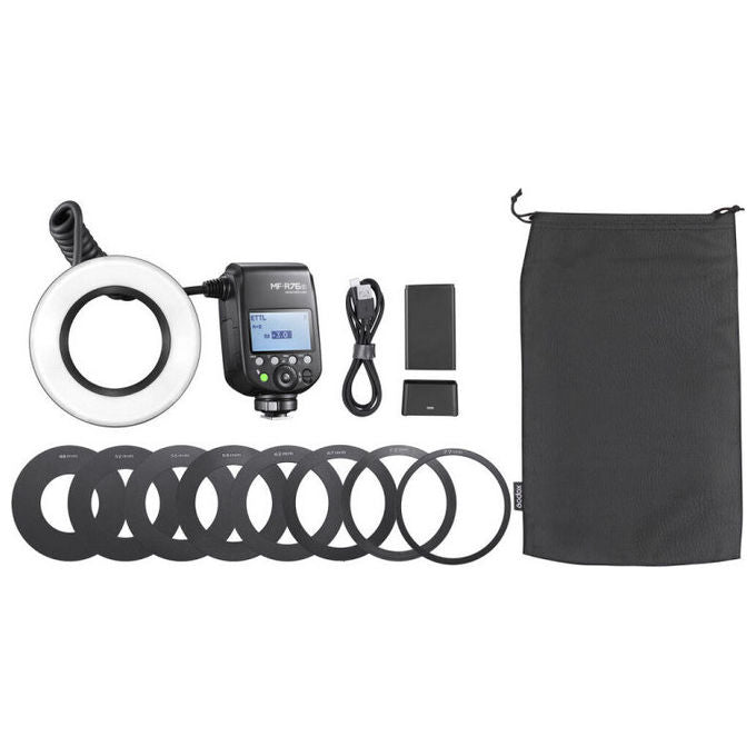 Godox MF-R76C TTL Macro Ring Flash Canon con anelli adattatori 49 52 55 58 62 67 72 77 mm colore Nero