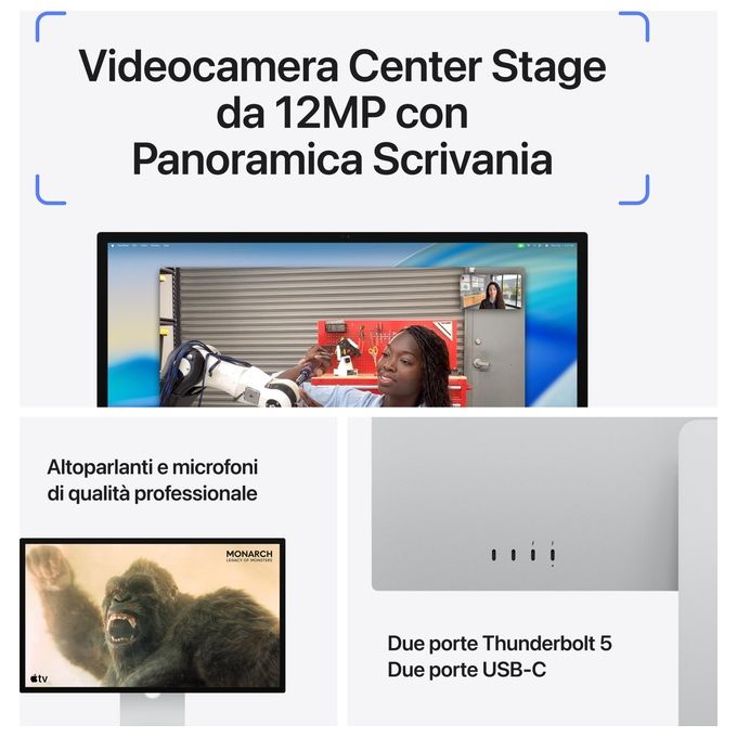 Apple MFEY4T-A Studio Display Monitor 27'' 5K Retina 12MP Center Stage Thunderbolt 5 colore Argento