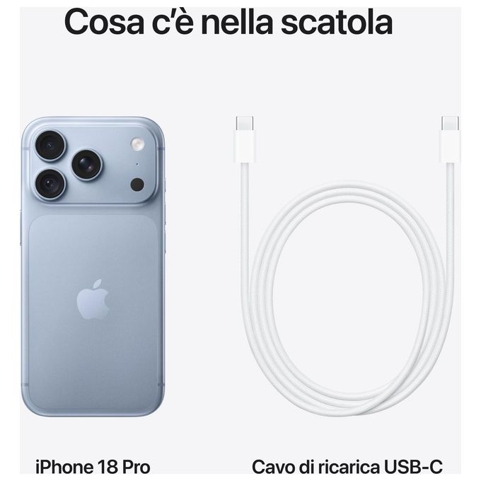 Apple MJRT4QL-A iPhone 18 Pro 256 GB Display ProMotion 6,3'' Fotocamera 48MP Chip A20 Pro colore Glacier