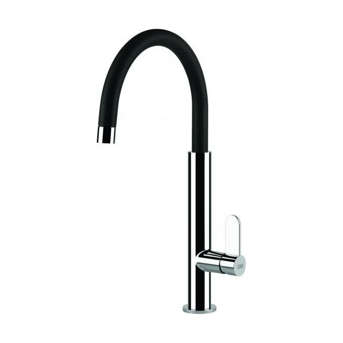 Elleci Dove MKKDOV86 - Miscelatore da cucina monocomando, da incasso, Acciaio-Nero, canna girevole, 41,5 cm, Acciaio-Nero