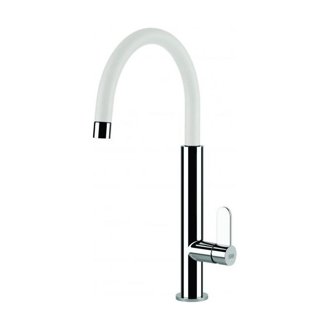 Elleci Dove MKKDOV96 - Miscelatore da cucina monocomando, da incasso, Keratek, canna girevole, 41,5 cm, Acciaio-Bianco