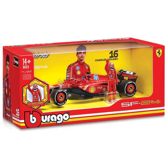 Bburago MOD0682 F1 Ferrari SF-24 Modellino 1:24 con Figura di Leclerc colore Rosso