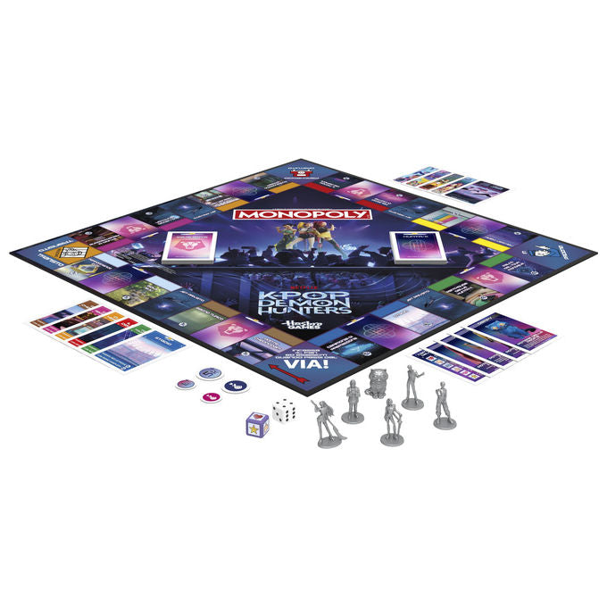Monopoly G4601103 KPop Demon Hunters Gioco da Tavolo Edizione Speciale con Concerti e Pedine a Tema Rumi Mira Zoey Jinu Bobby Derpy la Tigre colore Multicolore