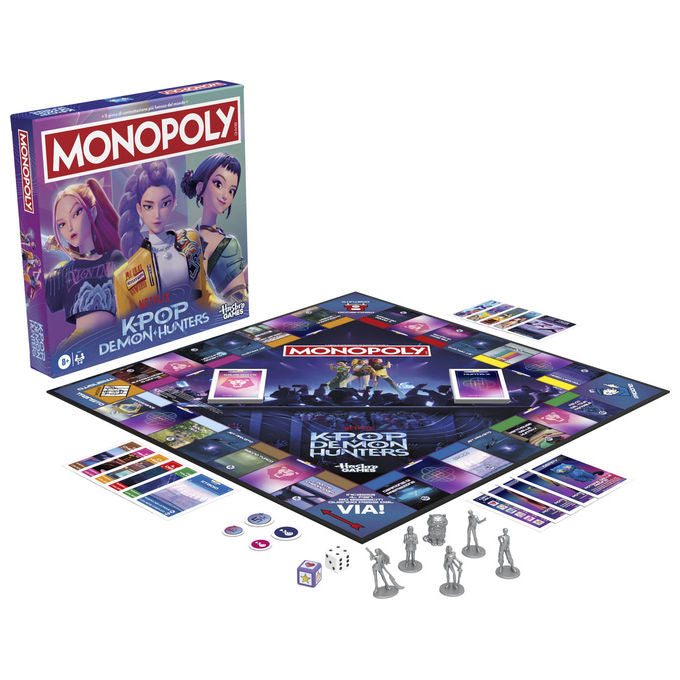 Monopoly G4601103 KPop Demon Hunters Gioco da Tavolo Edizione Speciale con Concerti e Pedine a Tema Rumi Mira Zoey Jinu Bobby Derpy la Tigre colore Multicolore