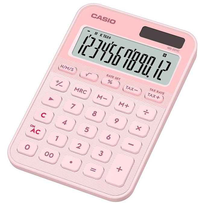Casio MS-20YC-LP MS Series Calcolatrice da Tavolo 12 Cifre Alimentazione Solare e a Batteria colore Rosa chiaro