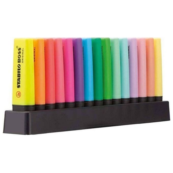 Evidenziatore - STABILO BOSS ORIGINAL Desk-Set - 15 Colori assortiti 9 Neon + 6 Pastel