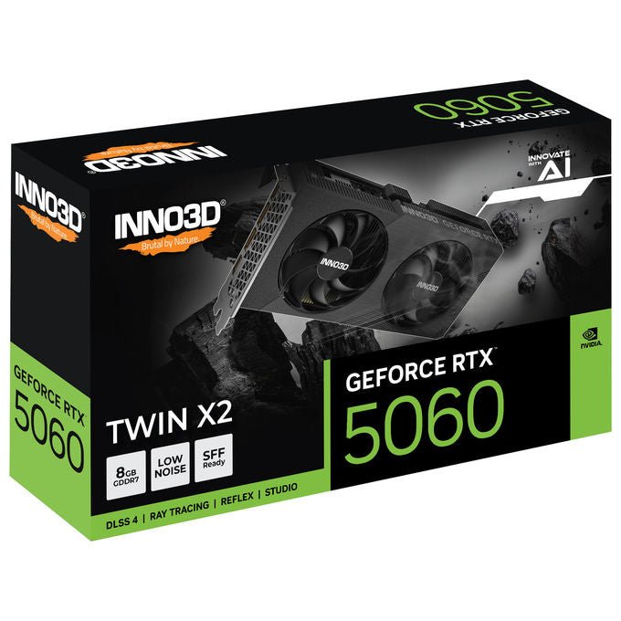INNO3D N50602-08D7-195071N GeForce RTX 5060 Twin X2 Scheda Grafica NVIDIA 8 GB GDDR7 128 bit 2497 MHz Boost PCI Express 5.0 HDMI 2.1b 3x DisplayPort 2.1b colore Nero