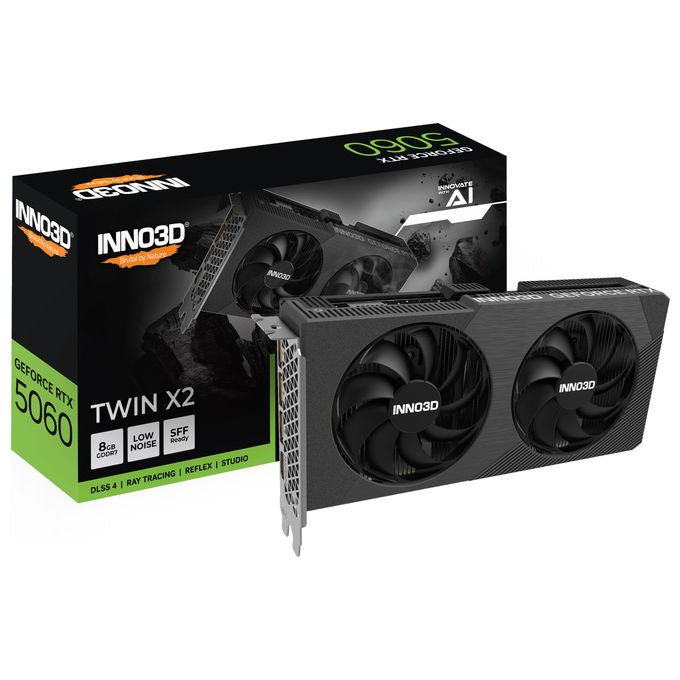 INNO3D N50602-08D7-195071N GeForce RTX 5060 Twin X2 Scheda Grafica NVIDIA 8 GB GDDR7 128 bit 2497 MHz Boost PCI Express 5.0 HDMI 2.1b 3x DisplayPort 2.1b colore Nero