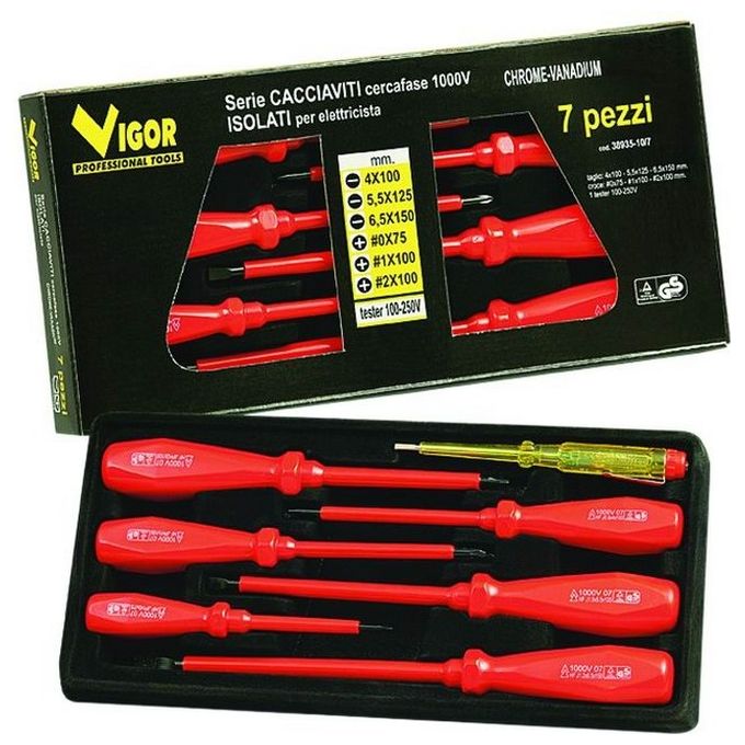Serie Cacciaviti Vigor Crv Taglio-Croce Isolati Pezzi 7