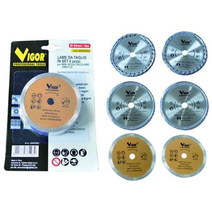 Vigor Accessori Miniseghe Set Lame 6 Pezzi D.Mm. 85