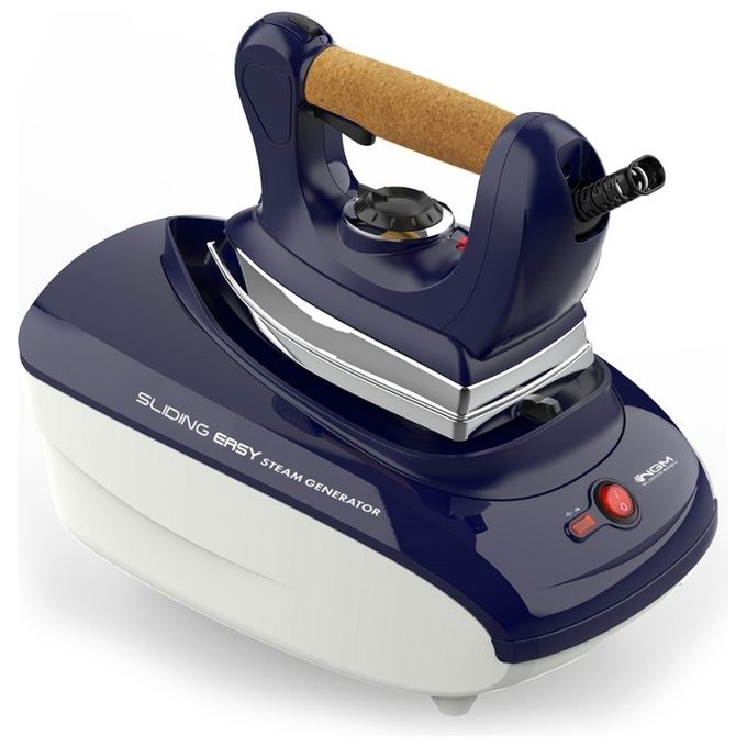 NGM 2111A – Ferro da stiro con caldaia, potenza 2400 W, pressione 4 bar, autonomia continua, serbatoio 1,2 L, colpo vapore potente, piastra antiaderente, colore Bianco-Blu