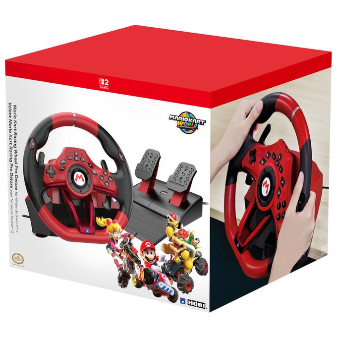 Hori NSX-123E Mario Kart Racing Wheel Pro Deluxe Volante da Corsa con Pedali Compatibile Nintendo Switch 2 Switch OLED PC Regolazione Dead Zone 7 Livelli Sensibilita' Angolo Sterzata 180° 270° colore Multicolore