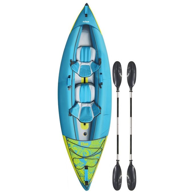 Nilox NXWTRKAYAK Kayak Gonfiabile 2 Posti PVC Rinforzato 3400 mm colore Blu e Lime