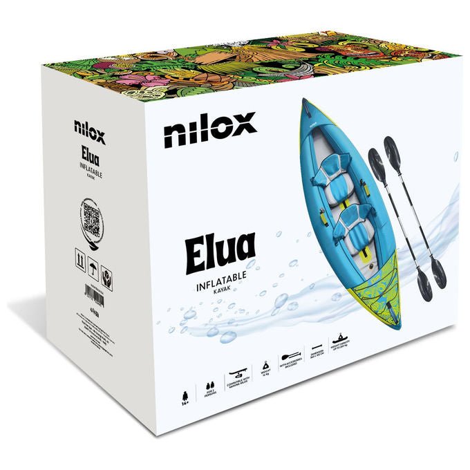 Nilox NXWTRKAYAK Kayak Gonfiabile 2 Posti PVC Rinforzato 3400 mm colore Blu e Lime