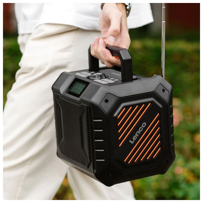 Lenco ODR-160GY Radio Portatile DAB+ FM Bluetooth 5.2 Potenza 35 W IPX5 colore Nero Arancione
