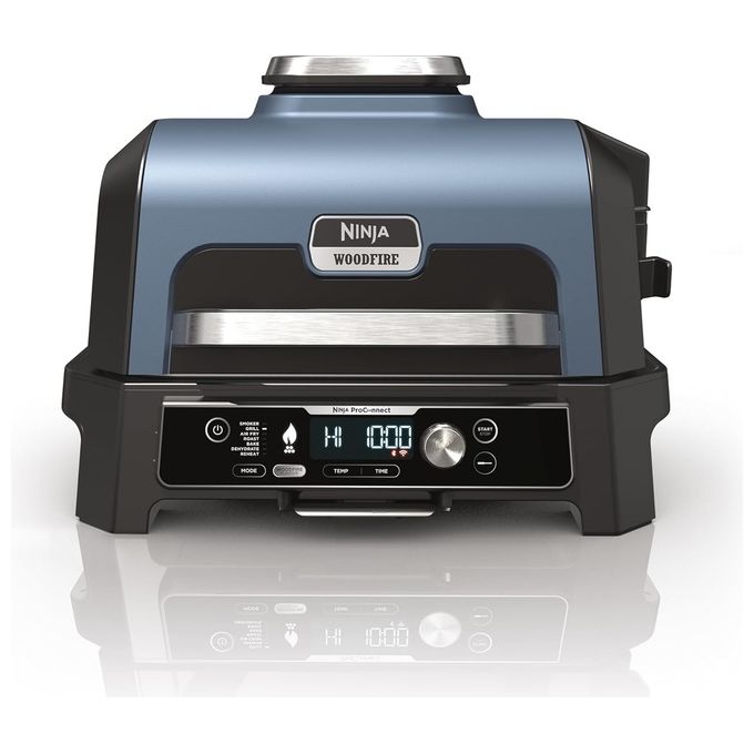 Ninja OG901EU Woodfire Pro Connect XL Barbecue Elettrico Griglia Affumicatore Friggitrice ad Aria 7 in 1 Controllo con App Termometro Digitale Pellet Woodfire Resistente alle Intemperie Nero