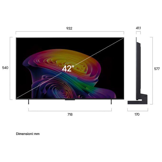 LG OLED42C65LA.API Serie C6 TV OLED 4K Smart con Processore ?11 Gen3 VRR 165Hz G-Sync colore Nero