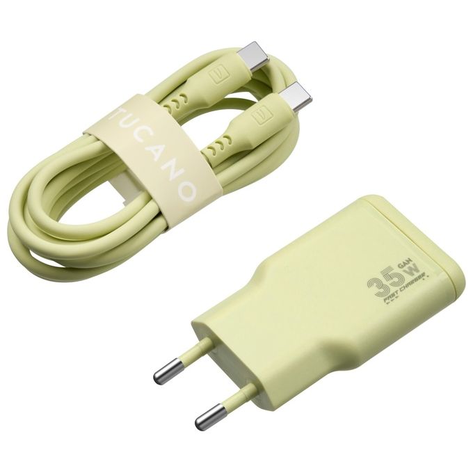 Tucano MA-ONEPOWKIT-Y Caricabatterie GaN 35W con Cavo USB-C 60W 2 m colore Citrus
