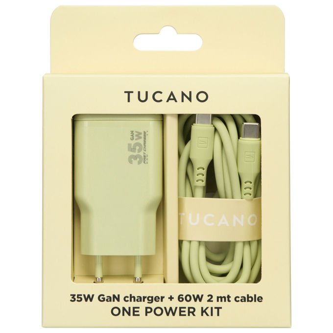 Tucano MA-ONEPOWKIT-Y Caricabatterie GaN 35W con Cavo USB-C 60W 2 m colore Citrus
