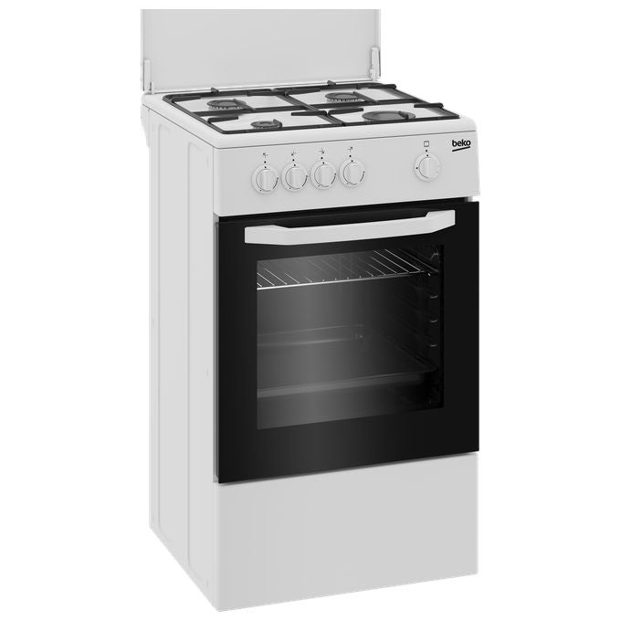 BEKO CSG42009DW Cucina a Gas 4 Fuochi Forno a Gas con Grill Larghezza x Profondita' 50x50 cm con Coperchio colore Bianco