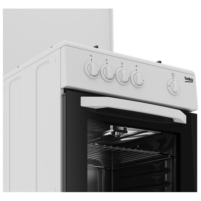 BEKO CSG42009DW Cucina a Gas 4 Fuochi Forno a Gas con Grill Larghezza x Profondita' 50x50 cm con Coperchio colore Bianco